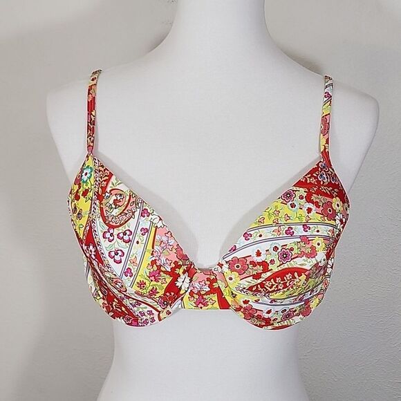 Gianni Bini Multi-Color Floral Print Bikini Top Size Large - Picture 1 of 7